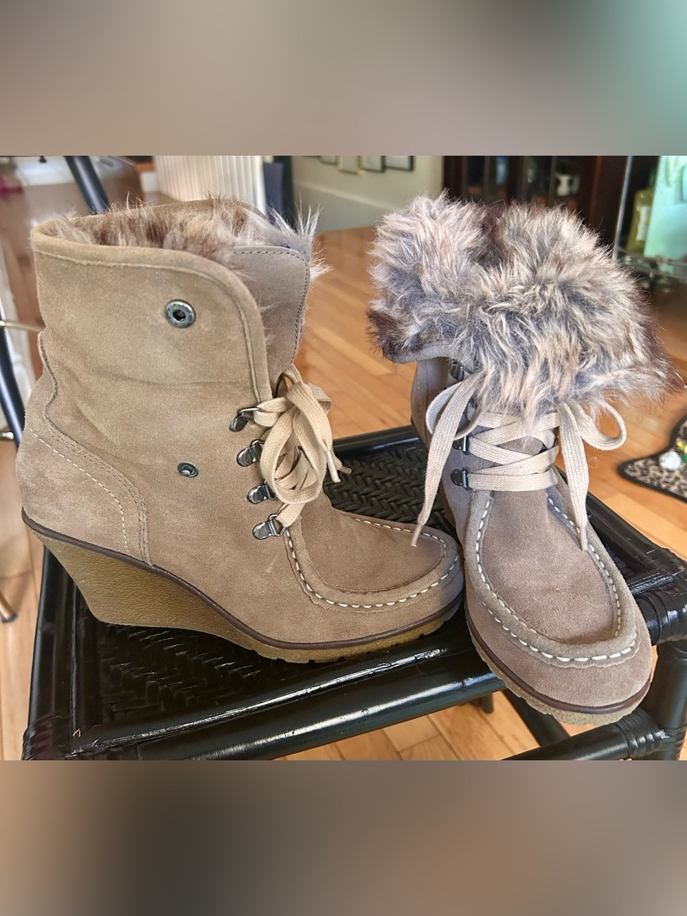 Taupe Suede Wedge Bootie